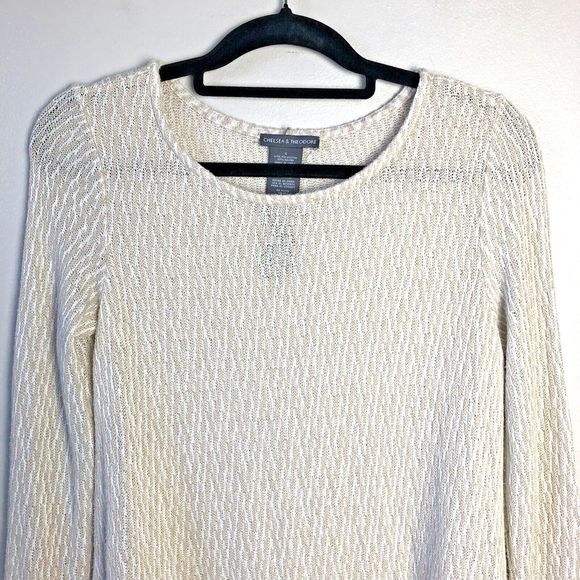 Chelsea & Theodore Sweater Womens S Lightweight Sheer Hi-Lo Flowy Hem Tan Cream - Picture 2 of 9